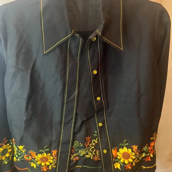 Rustica St Gallen Black Embroidered Sunflower Jacket Size 42 Swiss Floral Trim - Picture 2 of 9